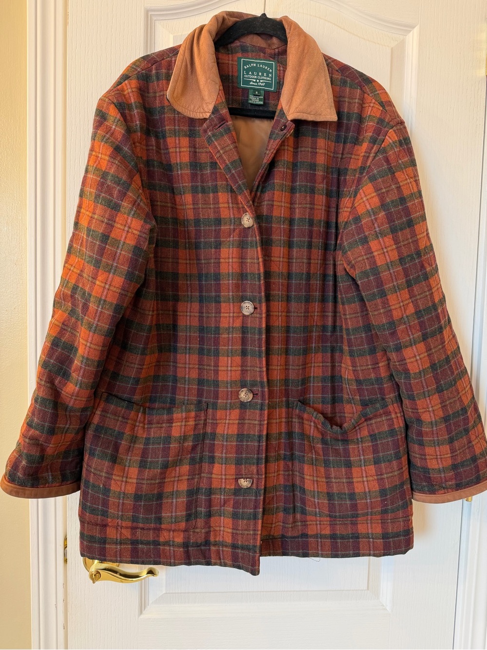 Ralph Lauren Lauren Outdoor Clothing Plaid Leather Trim Jacket S Vintage